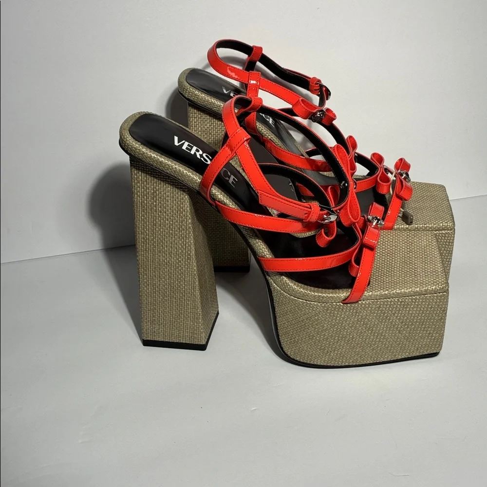 New Authentic Versace Gianni Ribbon Platform Sandals 150mm Platform Sandals